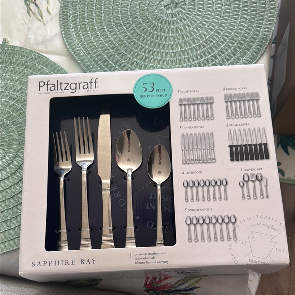 Pfaltzgraff Sapphire Bay 53-Piece Silver Flatware Set